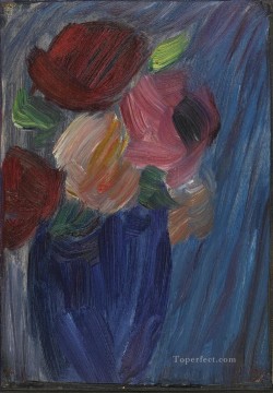 アレクセイ・ペトロヴィッチ・ボゴリュボフ Painting - 群青色の花瓶に入った大きな静物バラ アレクセイ・フォン・ヤウレンスキー